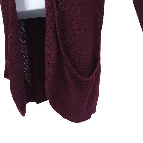 American Eagle Open Front Hoodie Cardigan Womens Size S Wine Pockets Cable Knit - Picture 14 of 15